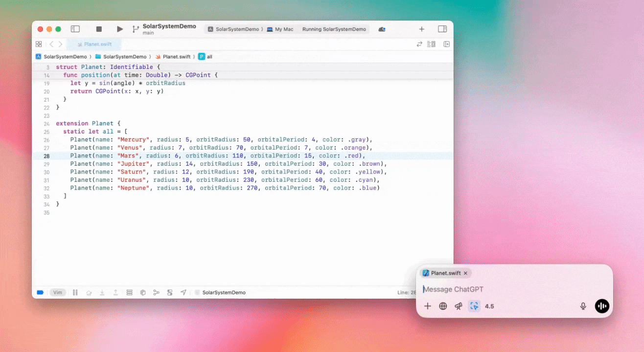 ChatGPT showing diff-based editing in a macOS app