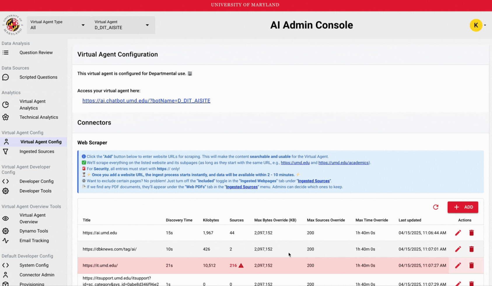 Video showcasing the sample questions section under virtual agent config